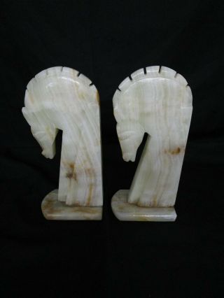 Vintage Pair Alabaster Marble Stone Trojan Horse Heads Bookends