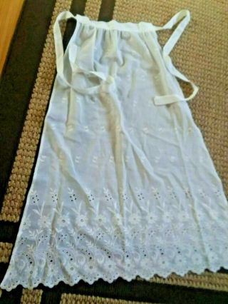 Vintage White Embroidered Lace 36 " Long Linen Apron