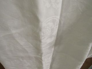 Vintage White Irish Linen Double Damask 72 X 104 " Tablecloth Roses
