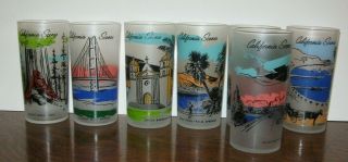 Vtg Set Of 6 California Scenes Frosted Libbey Drinking Glasses Mid Century Mcm