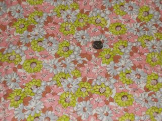 Vintage Pretty Lime Green& Pink Floral Feed Sack Cotton Fabric