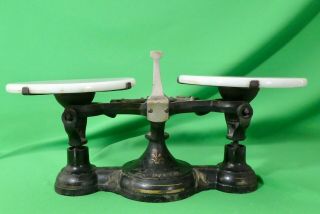 Antique Cast Iron FAIRBANKS Equal Arm Balance Scale for Table Top,  11 Weights 2