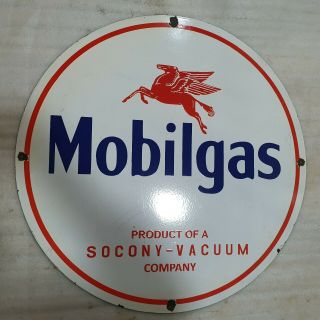 MOBIL GAS SOCONY VACUUM 29 INCHES ROUND VINTAGE ENAMEL SIGN 3