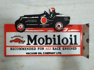 Mobil Oil Car 2 Sided 16 X 10 Inches Vintage Enamel Sign With Flange