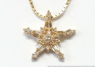 1ctw Fine White Diamond 14k Gold Star Celestial Pendant W 18in Chain Necklace