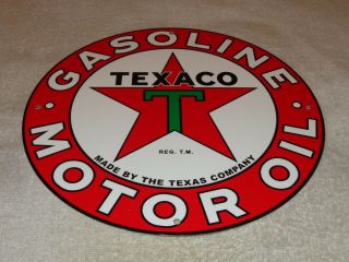 Vintage " Texaco Motor Oil " 11 3/4 " Porcelain Metal Texas Company Gasoline Sign
