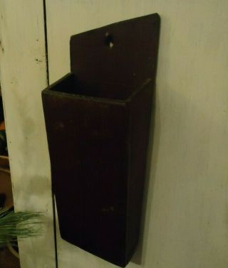 Old Primitive Antique Wooden Wall Box Early Hanging Candle Box Slanted Pipe Box