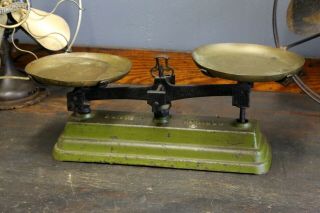 Vintage French Force Balance Scale Farmhouse Kitchen Green Olive Antique Old