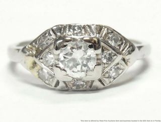 Antique 0.  43ct Diamond Center Platinum Ring Ladies 1930s Art Deco Size 6.  5