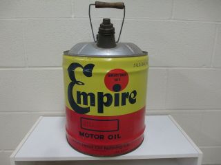 Vintage Empire " Wolfs Head " 5 Gal Motor Oil Can Complete Wood Handle