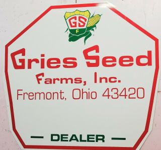 Metal Gries Seed Farms Sign Vtg Store Gas Farm Tractor Oil Deere Display Dealer