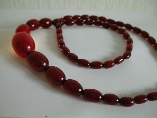 Antique Art Deco Cherry Amber Bakelite Faturan Marbled Necklace Prayer Xl Beads