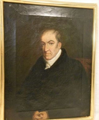 Great Antique Early 19th Century Oil On Canvas Portrait Of A Gent,  Folded Hands