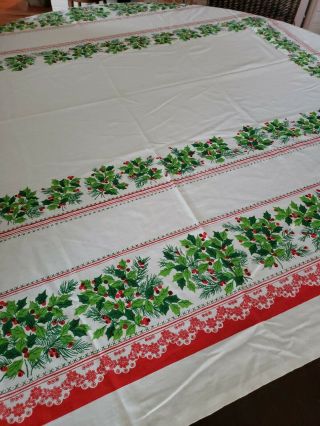 Vintage Christmas Tablecloth Holly Berries