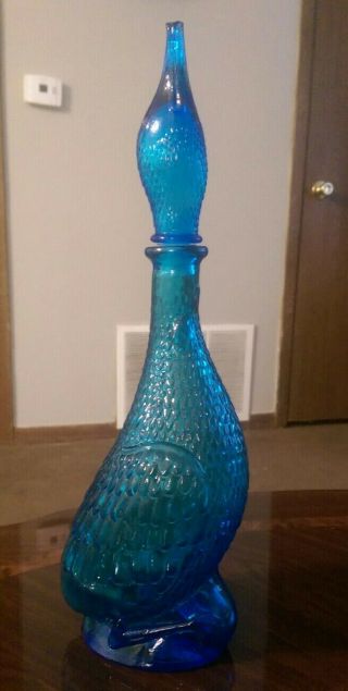Vintage Mid - Century Blue Glass Empoli Duck Decanter Made In Italy