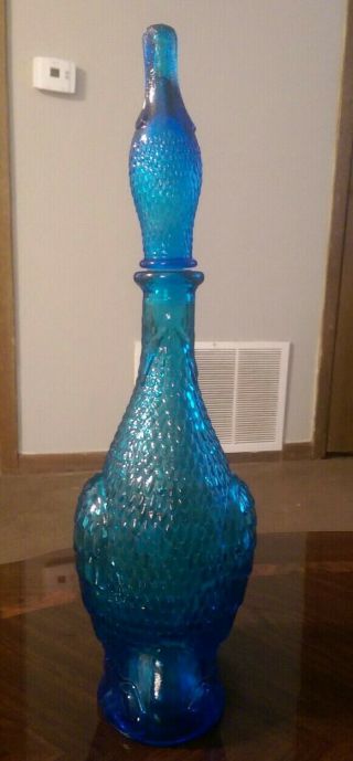 Vintage Mid - Century Blue Glass Empoli Duck Decanter Made in Italy 2