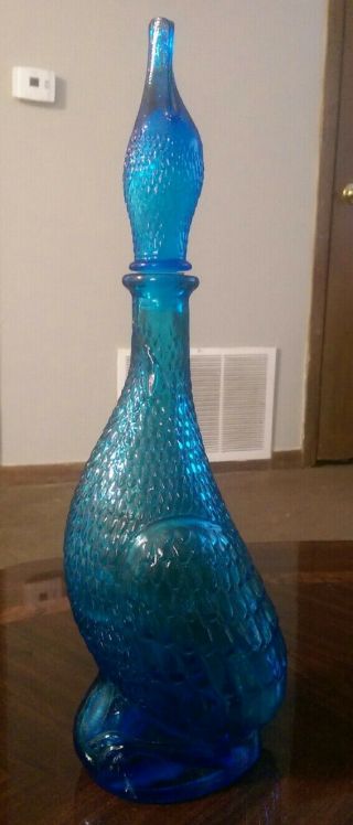 Vintage Mid - Century Blue Glass Empoli Duck Decanter Made in Italy 3