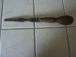 Vintage 12 1/2 " Wooden Handle Leather Tool? Screw Driver / Scraper / Pry Bar