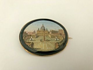 Museum Quality Antique Gold Micro Mosaic Scenic Brooch