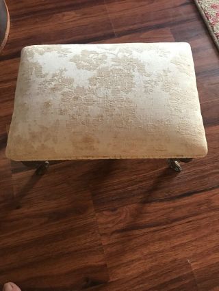 Vintage Foot Stool With Brass Claw Foot Legs