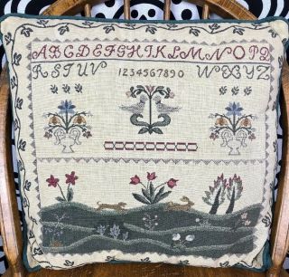 Tapestry Sampler Pillow Floral Dog Bunny Letter J Missing