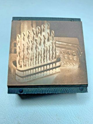 Antique Copper Letterpress Print Wood Block Drill Bit Set Cincinnati Ohio