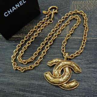 Chanel Gold Plated Cc Logos Matelasse Vintage Necklace Pendant 4972a Rise - On