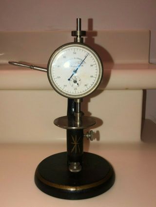 Randall & Stickney Dail Indicator Gauge; Cast Iron Stand With Gold Pin Stripe