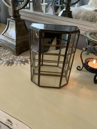 Vintage Brass & Glass Small Curio Display Cabinet