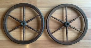 Old Vtg Antique Wood Wagon Cart Buggy Carriage Farm Spoke Wheel Pair Set Of 2
