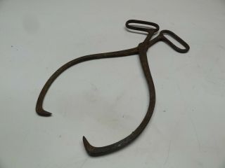 Antique Vintage Iron Ice Block Carrier Tong - Logging Hook Primitive Collector ' s 3