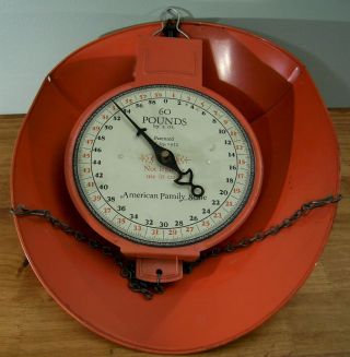 ANTIQUE AMERICAN FAMILY SCALE HANGING SCALE,  60 LBS,  RED 3