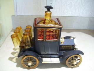 Vintage 1915 Ford Model T Musical Amber Liquor Decanter With 6 Shot Glasses