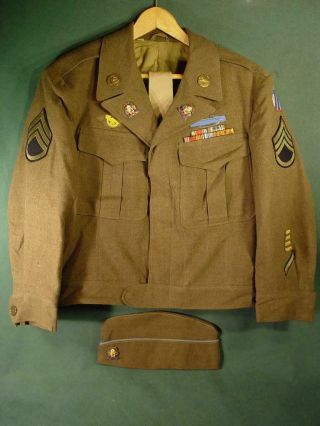 Vintage Wwii Us Army Ike Eisenhower Uniform Jacket W/ Metals & Patches Sz 40s