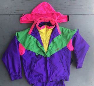 Vtg 80s Nevica Jacket 38 M Ski Coat W Hood Snow Neon Retro Hipster Hip Hop Rap