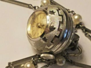 Vintage Bucherer Guilloche Enamel Bell Pendant Watch Matching/ Chain,  17 Jewels