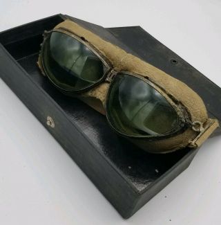 Vintage Ww2 Navy Mk I Pilot Willson Flying Goggles W/orignal Box Case