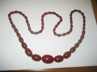 Art Deco Deep Cherry Amber Bakelite Faturan Graduated Necklace Weight 73.  5 Gram