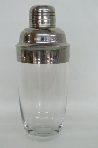 Art Deco Style Clear Glass And Chrome Vintage Cocktail Martini Shaker 1648b