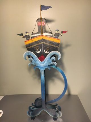 Vtg Folk Art Kinetic Nautical Ship Boat Balancing Pendulum Iron Mobile Sculpture