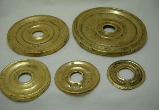 Greek Antique Solid Brass Balance Scale Weights Set Of 5 Drams W/stamps