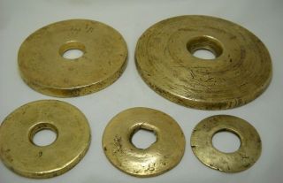 Greek Antique Solid Brass Balance Scale Weights Set of 5 Drams w/Stamps 2