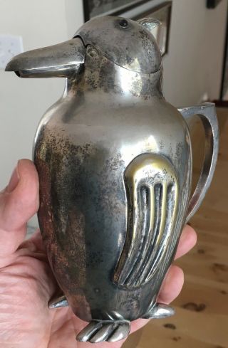 Vintage/ Antique Nickel Plated Penguin Pitcher Barware Very Rare.