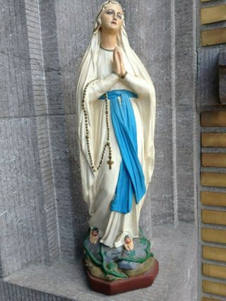 Big Vintage Plaster Virgin Mary Our Lady Of Lourdes Chapel Standing Statue.