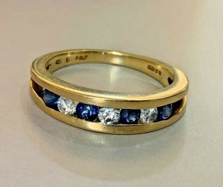 Vintage 18ct Gold Seven Stone Sapphire & Diamond Ring Uk Size N