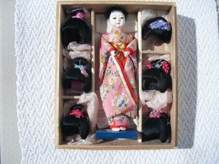 Vintage Japanese Geisha Dolls W 6 Wigs