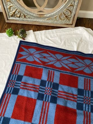 Biederlack Blanket Usa Blue Red Fair Isle Folk Art Reversible 58x80 Fleece