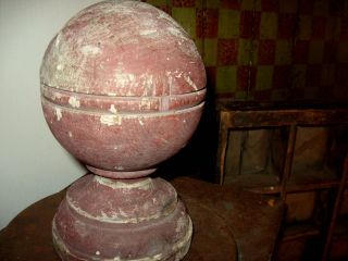 Gorgeous Large Antique Wooden Finial Best Form,  Old Dry Red Paint Aafa Nr