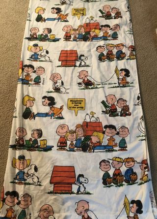 Twin Vintage 1971 Peanuts Gang Snoopy Flat Sheet Happiness Is Being Part Of The