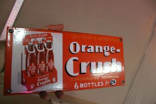 Drink Orange Crush In 6 Pack Bottle Porcelain Metal Sign General Store Service